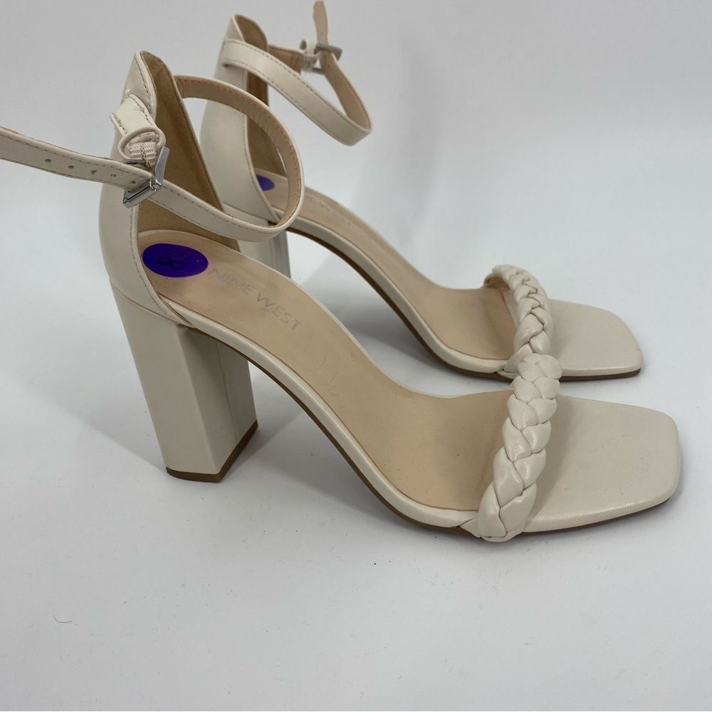 Nine West Cream Braided Block Heel Sandals size 8.5